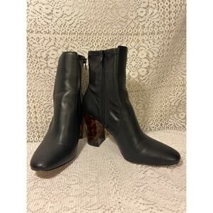 Aldo Black Ankle Boots, Tortoise Design Block Heel, Women’s SZ 8.5